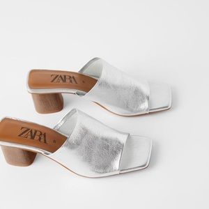 Zara Silver Metallic Leather Mules